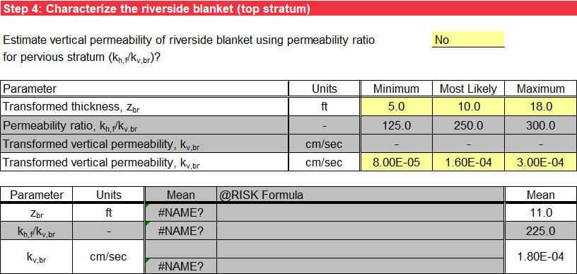 Step 4 of BT Case 5 worksheet: Probabilistic input without using @RISK.